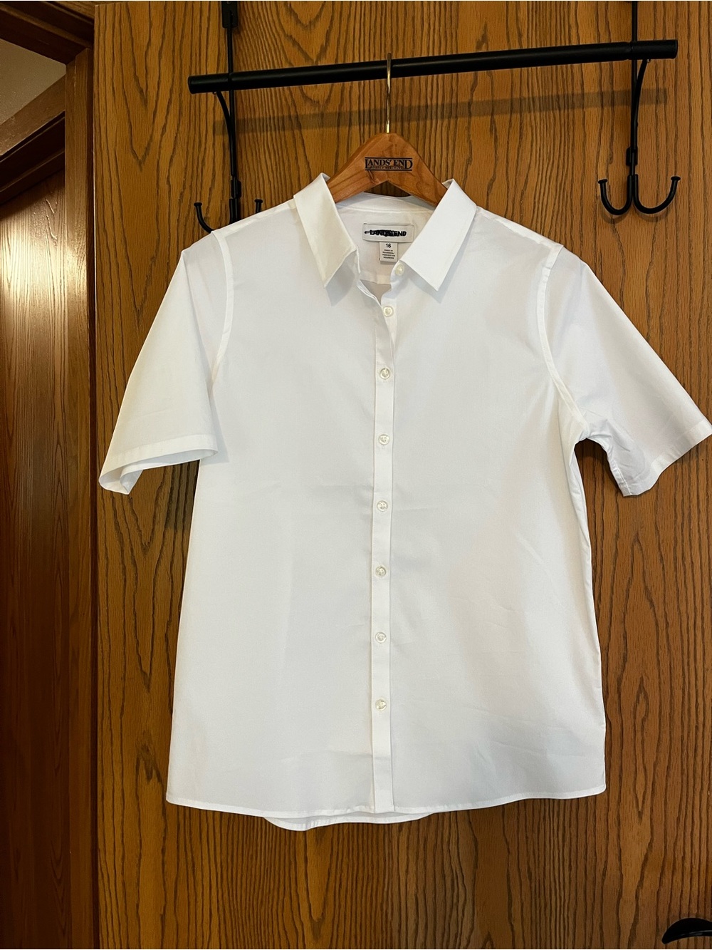 NWOT Lands' End Girls’ Short-Sleeve White Button-Down Shirt School Uniform